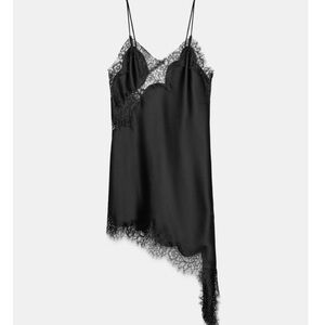 Zara Black Asymmetrical Lace Slip